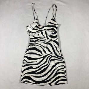Zara Dress Womens XS Zebra Print Asymmetrical Cut Out Mini Dress Linen NEW $50